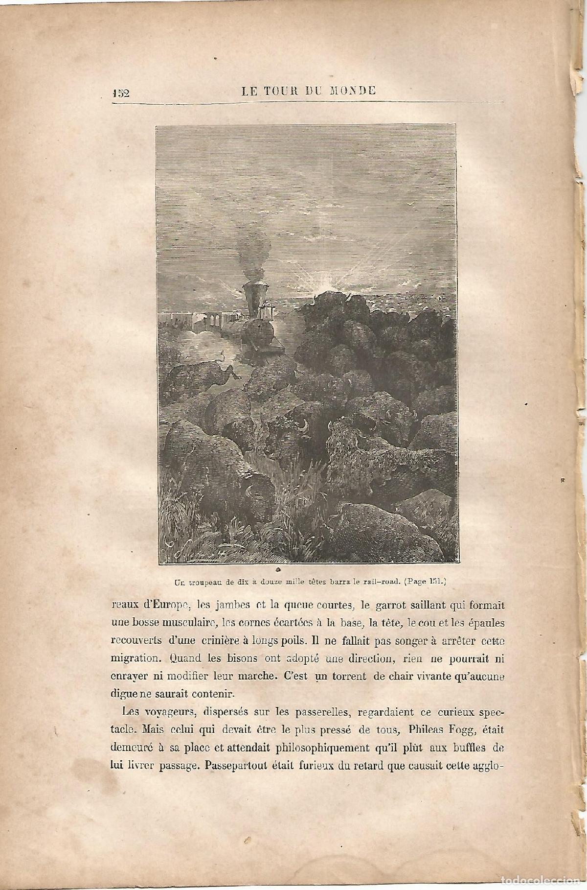 Cartes Postales: LAMINA 1233: VERNE. Un tropeau de dix a douze mille tetes barra le rail-road - Jules Verne