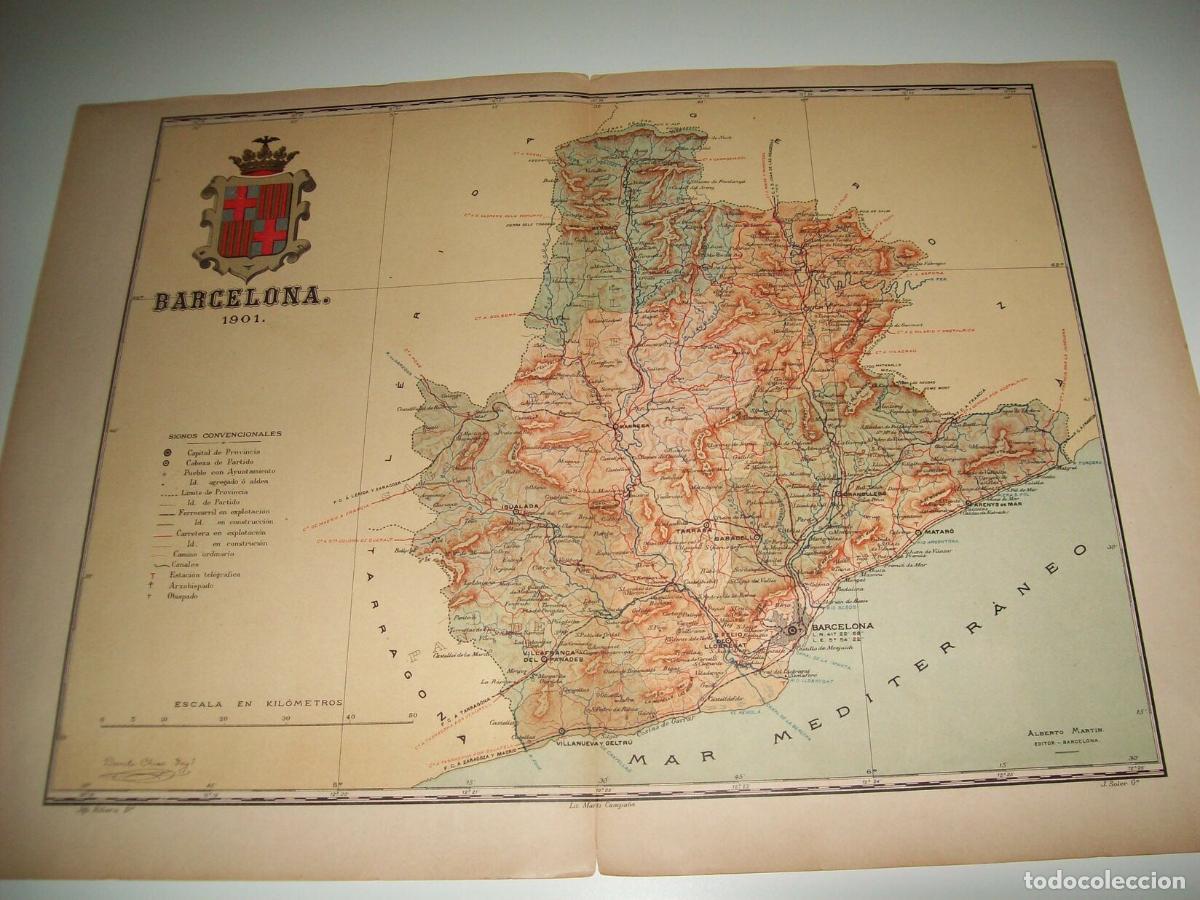 Postcards: Mapa de la provincia de Barcelona. 1901.Firmado por Benito Chias - Benito Ch&iacute;as y Carb&oacute;