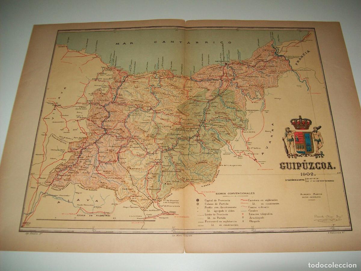 Postkarten: Mapa de la provincia de Guipuzcoa. 1902.Firmado por Benito Chias - Benito Ch&iacute;as y Carb&oacute;