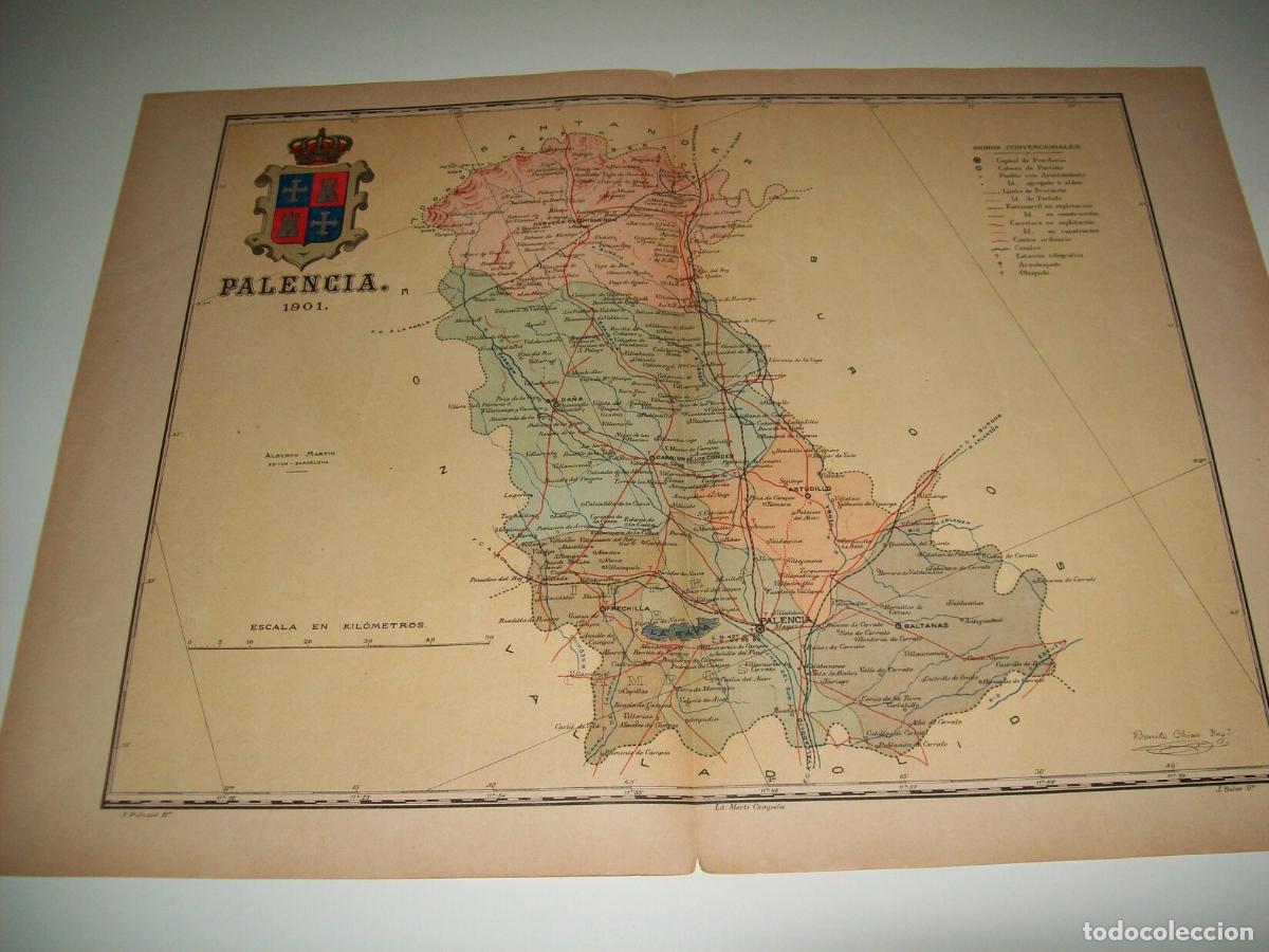 Postcards: Mapa de la provincia de Palencia. 1901. Firmado por Benito Chias - Benito Ch&iacute;as y Carb&oacute;