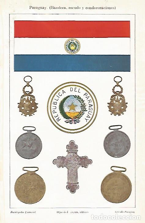 Postkarten: LAMINA ESPASA 1407: Bandera escudo y condecoraciones de Paraguay - Varios Autores