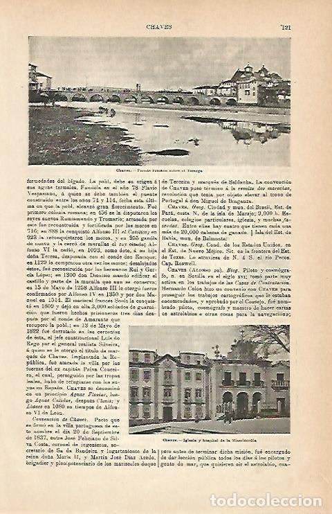 Postkarten: LAMINA ESPASA 1915: Puente romano e iglesia de Chaves La Coru&ntilde;a - Varios Autores