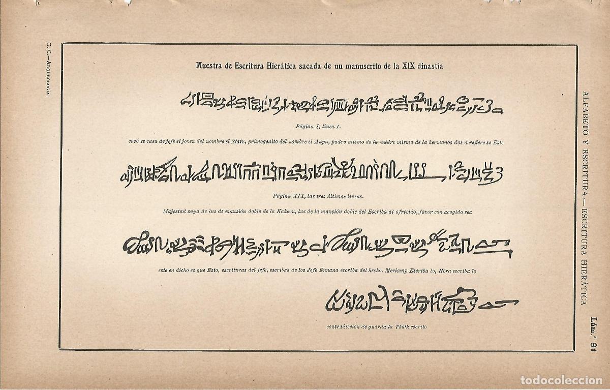 Cartoline: Lamina 091: Escritura hieratica. Manuscrito de la XIX Dinastia - C&eacute;sar Cant&uacute;