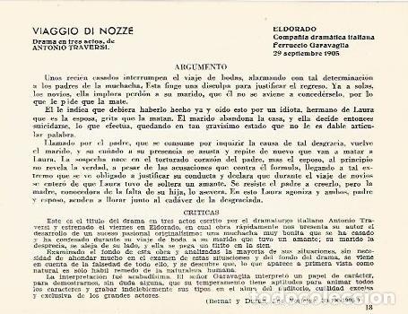 Cartes Postales: LAMINA 2478: Argumento y criticas de Viaggio di Nozze. El Dorado 29 septiembre de 1905 - Jose Maria