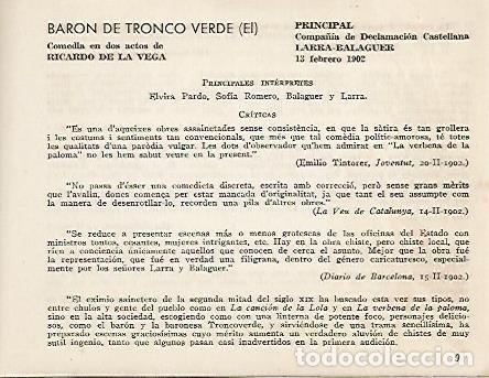 Postkarten: LAMINA 2629: Reparto y criticas de El Baron de Tronco Verde. Principal 13 febrero 1902 - Jose Maria