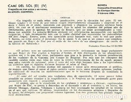 Cartoline: LAMINA 2875: Criticas de El Cami del Sol obra de Angel Guimera. Romea 9 febrero 1904 - Jose Maria Ju