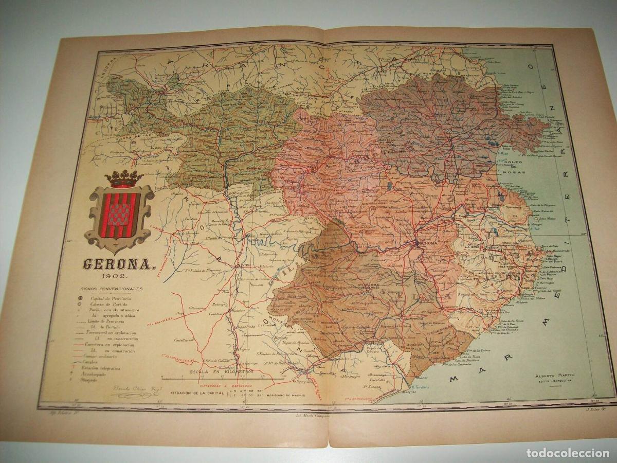 Postais: Mapa de la provincia de Girona. 1902. Firmado por Benito Chias - Benito Ch&iacute;as y Carb&oacute;
