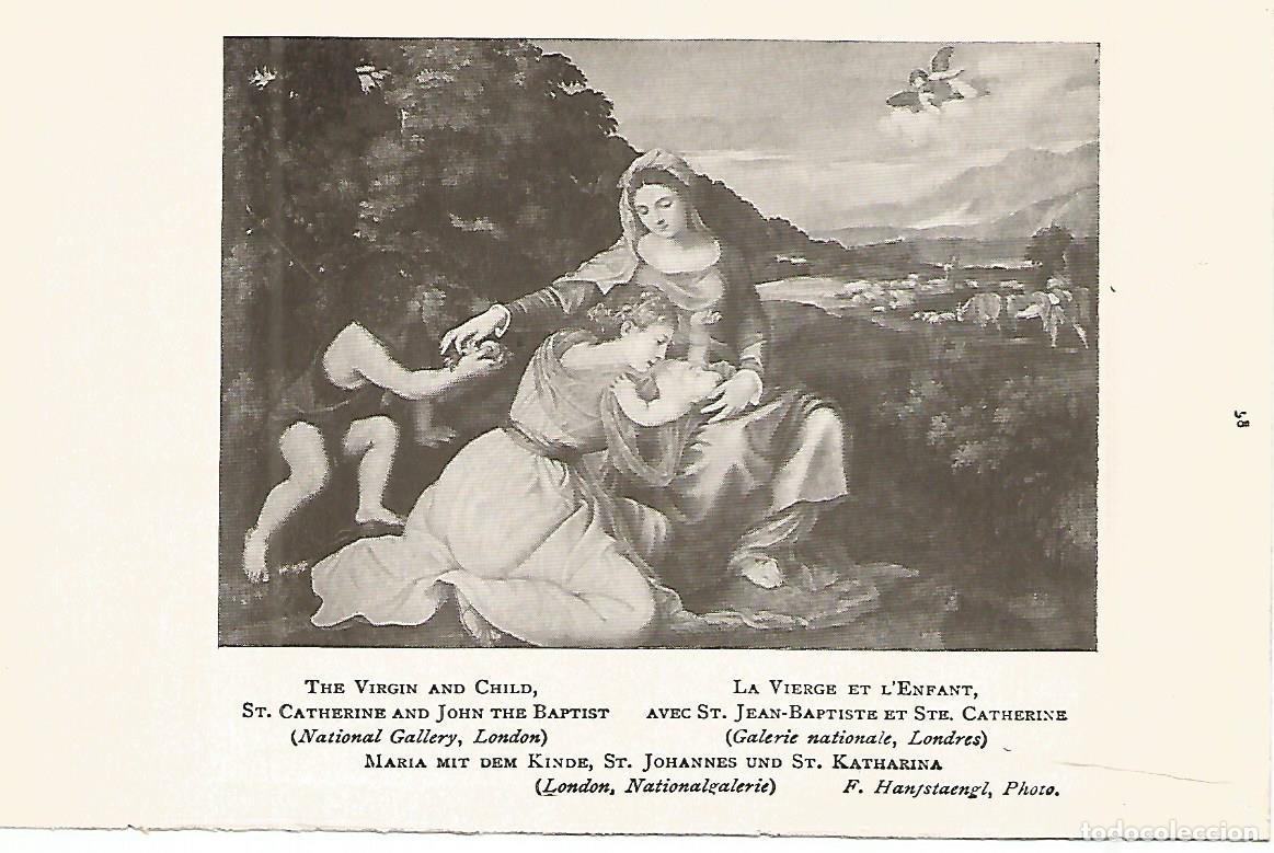 Postales: Lamina 829: TIZIANO. La Virgen el Ni&ntilde;o Santa Catalina y Juan el Bautista - Varios