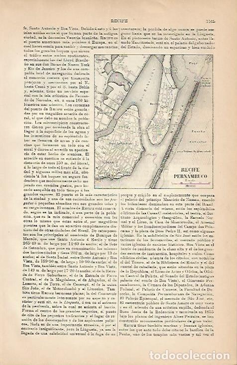 Postales: LAMINA ESPASA 5105: Mapa de Recife o Pernambuco Brasil - Varios Autores
