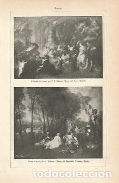 Postais: LAMINA ESPASA 5530: El Jardin del Amor por Rubens. Fiesta de amor por Watteau - Varios Autores