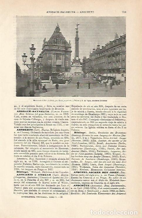 Cartes Postales: LAMINA ESPASA 7010: Monumento a Julio Ansbach en Bruselas - Varios