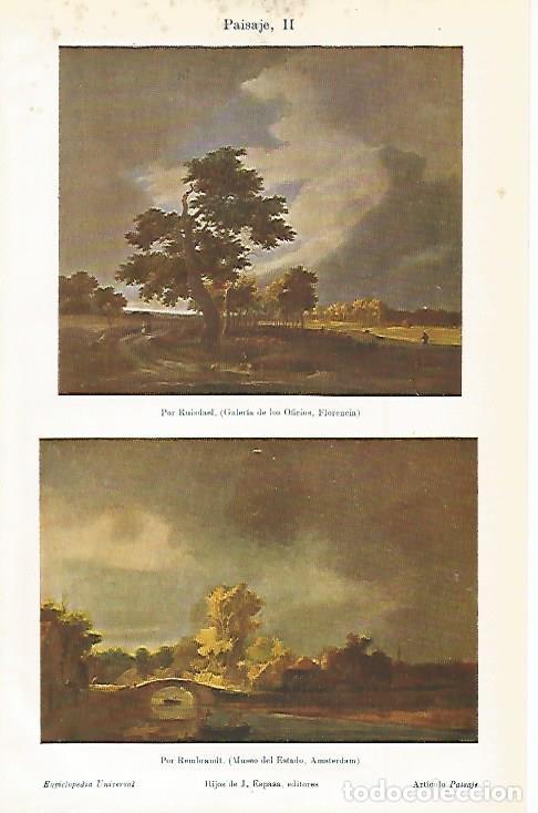 Postais: LAMINA ESPASA 7801: Paisaje por Ruisdel y por Rembrant - Varios