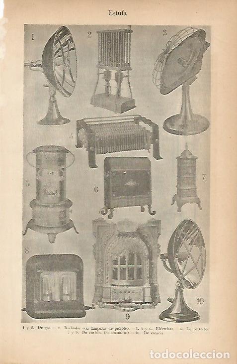 Postales: LAMINA ESPASA 7897: Tipos de estufa - Varios
