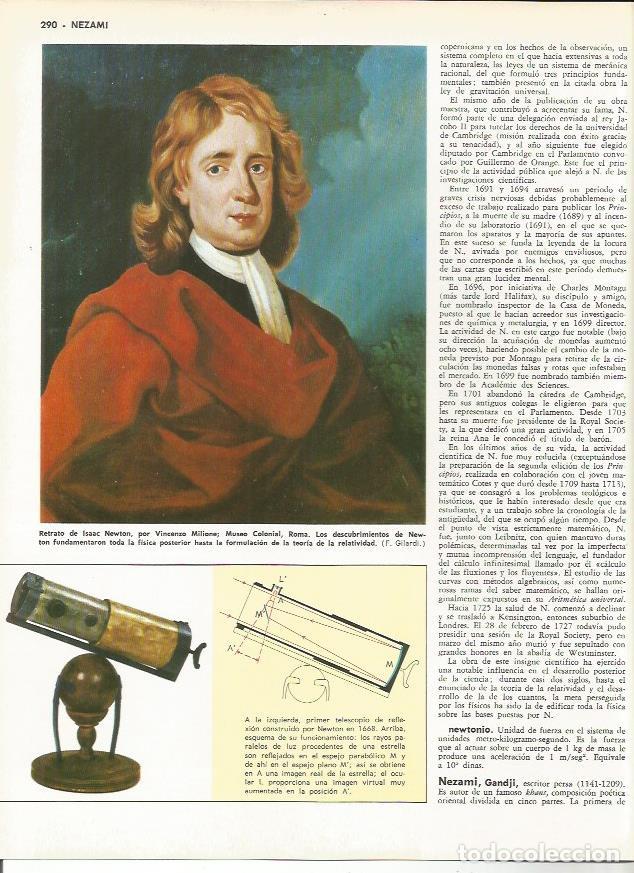 Cartoline: LAMINA MONITOR 0123: RETRATO DE ISAAC NEWTON POR MILIONE. TELESCOPIO HECHO POR NEWTON - Varios