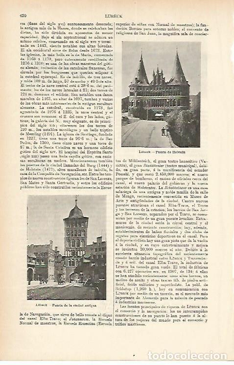 Postkarten: LAMINA ESPASA 1843: Puerta de la ciudad antigua de Lubeck Alemania - Varios Autores