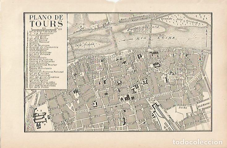 Postales: LAMINA ESPASA 10974: Plano de Tours Francia - Varios