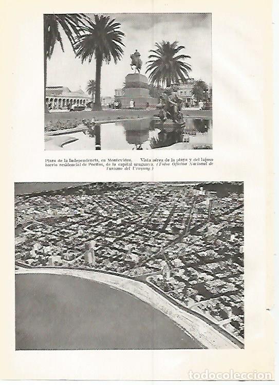 Postcards: LAMINA GEOGRAFIA 0304: Plaza de la Independencia y vista aerea del barrio de Pocitos en Montevideo U