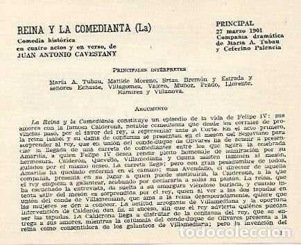 Postkarten: LAMINA 2494: Reparto y argumento de La Reina y la Comedianta. Principal 27 marzzo 1901 - Jose Maria