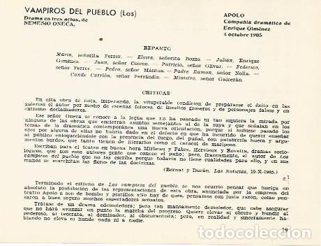 Postkarten: LAMINA 2479: Reparto y criticas de Los Vampiros del Pueblo. Apolo 4 octubre de 1905 - Jose Maria Jun