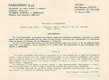 Postkarten: LAMINA 2530: Reparto argumento y criticas de Las Parrandas. Tivoli 28 mayo 1902 - Jose Maria Junyent