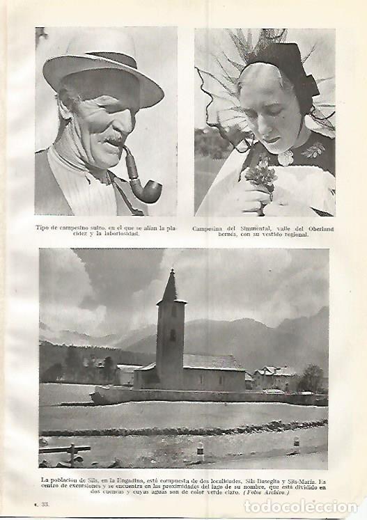 Postales: LAMINA GEOGRAFIA 0331: Campesinos suizos y vista de Sils Suiza - Ricardo Beltran y Vicente Vera