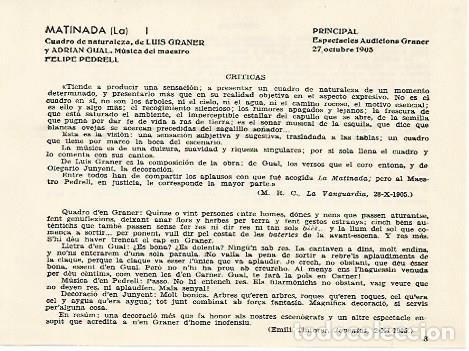 Postkarten: LAMINA 2694: Criticas de La Matinada obra de Josep Carner. Principal 27 octubre 1905 - Jose Maria Ju