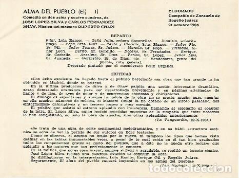 Postkarten: LAMINA 2692: Reparto y criticas de la zarzuela El Alma del Pueblo. El Dorado 21 octubre 1905 - Jose