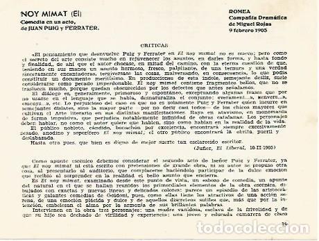 Cartoline: LAMINA 2739: Criticas de EL Noy Mimat. Romea 9 febrero 1905 - Jose Maria Junyent (director)