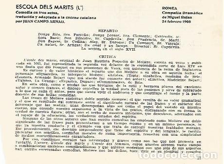 Postkarten: LAMINA 2746: Reparto y criticas de L Escola dels Marits. Romea 24 febrero 1905 - Jose Maria Junyent