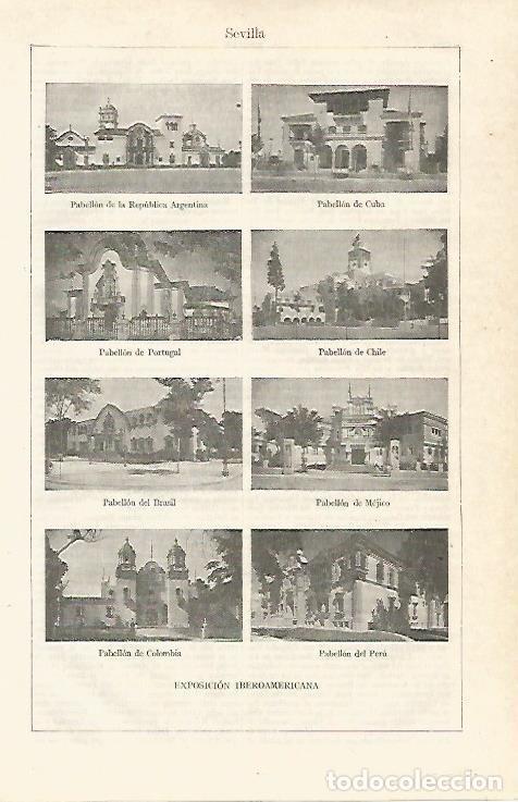 Postais: LAMINA ESPASA 14113: Pabellones de la Exposicion Iberoamericana de Sevilla - Varios