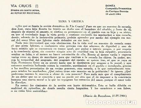 Postkarten: LAMINA 2829: Argumento y critica de Via Crucis. Romea 19 abril 1904 - Jose Maria Junyent (director)