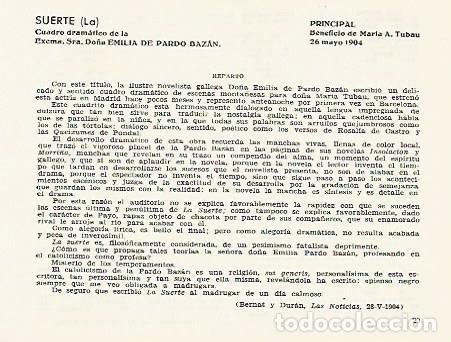 Cartoline: LAMINA 2843: Reparto de La Suerte obra de Emilia Pardo Bazan. Principal 26 mayo 1904 - Jose Maria Ju