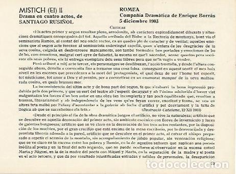 Postkarten: LAMINA 2947: Criticas de El Mistich. Romea 5 diciembre 1903 - Jose Maria Junyent (director)
