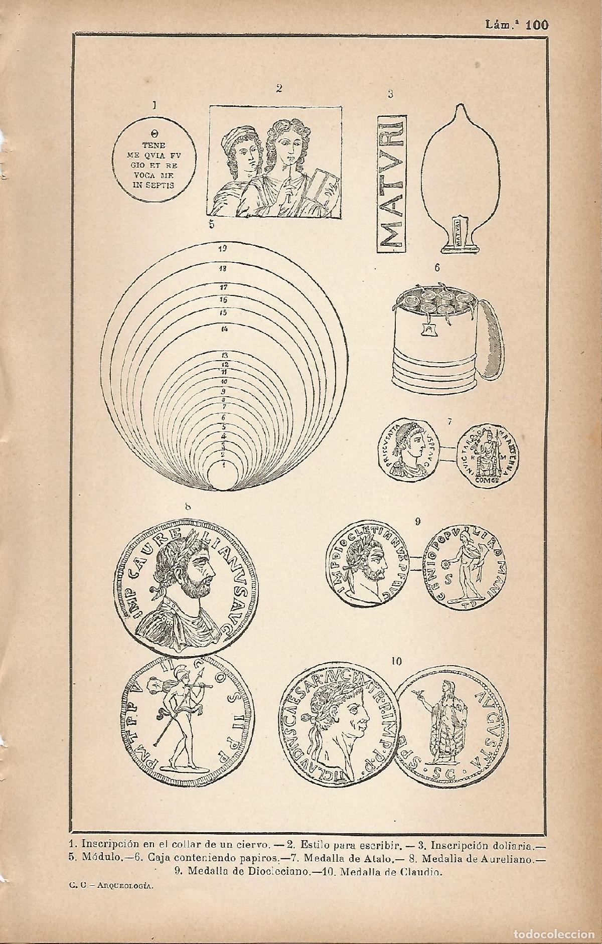 Postkarten: Lamina 100: Inscripciones y monedas romanas - C&eacute;sar Cant&uacute;