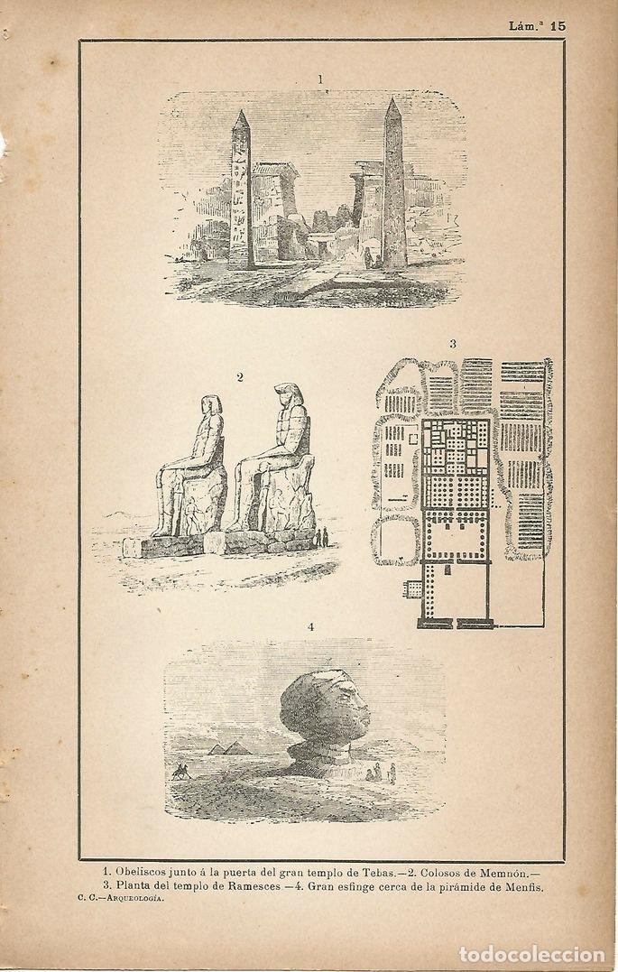 Cartoline: Lamina 015: Obeliscos - Colosos de Memnon - Planta templo de Ramses - Esfinge - C&eacute;sar Cant&uacute;
