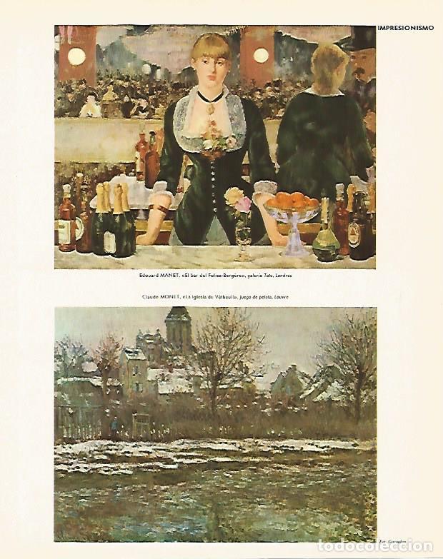 Postkarten: LAMINA LAROUSSE 70146: El bar del Folies Bergere por Manet y La Iglesia de Vetheuil por Monet - Vari