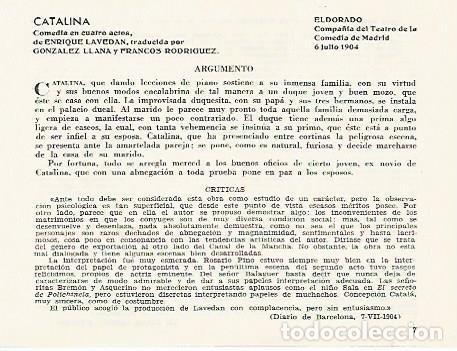 Postais: LAMINA 2797: Argumento y criticas de Catalina. El Dorado 6 julio de 1904 - Jose Maria Junyent (direc