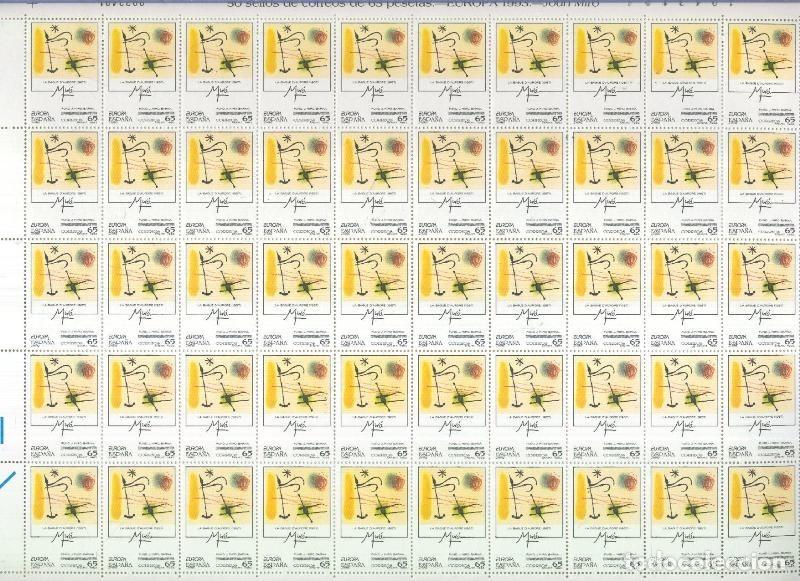 Cartoline: Hoja 50 sellos de correos de 65 pesetas : Joan Miro: europa 1993 - varios