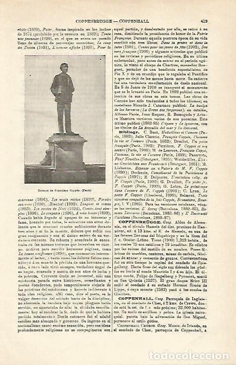 Postales: LAMINA ESPASA 14911: Estatua de Coppee en Paris - Varios