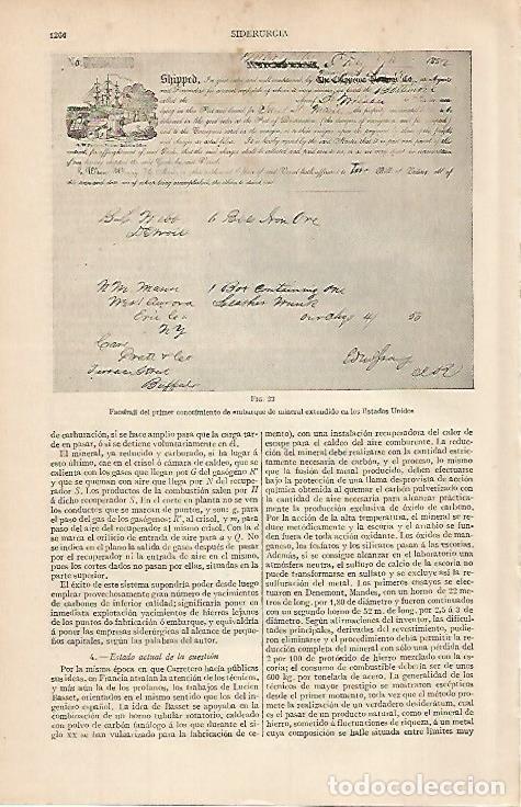 Postales: LAMINA ESPASA 750: Reproduccion del facsimil del primer embarque de mineral en Estados Unidos - Vari