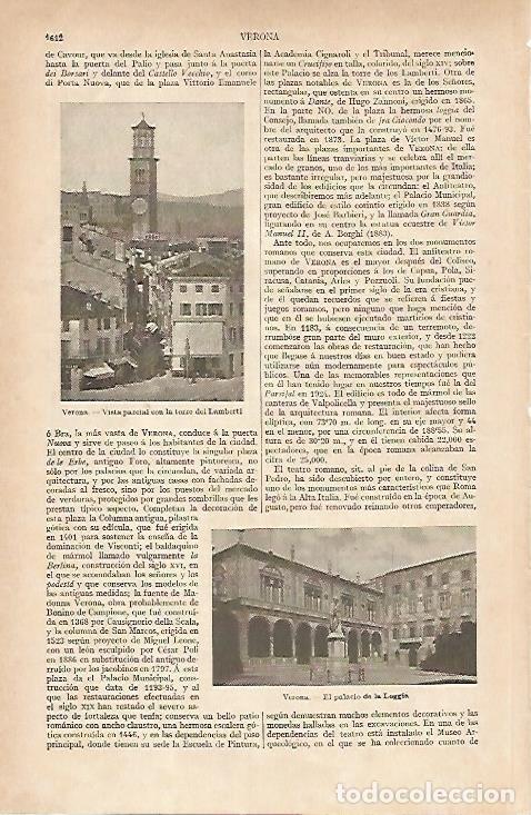 Postales: LAMINA ESPASA 6094: Vistas de Verona Italia - Varios Autores