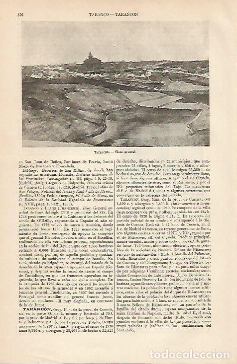 Postales: LAMINA ESPASA 6489: Vista general de Tarancon Cuenca - Varios Autores