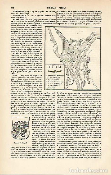 Cartoline: LAMINA ESPASA 6593: Plano y escudo de Ripoll Barcelona - Varios Autores