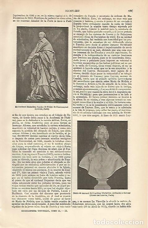 Cartes Postales: LAMINA ESPASA 6665: Retrato y escultura del Cardenal Richelieu - Varios Autores
