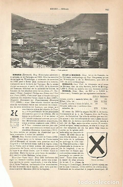 Postais: LAMINA ESPASA 6811: Vista y escudo de Eibar Guipuzcoa - Varios Autores