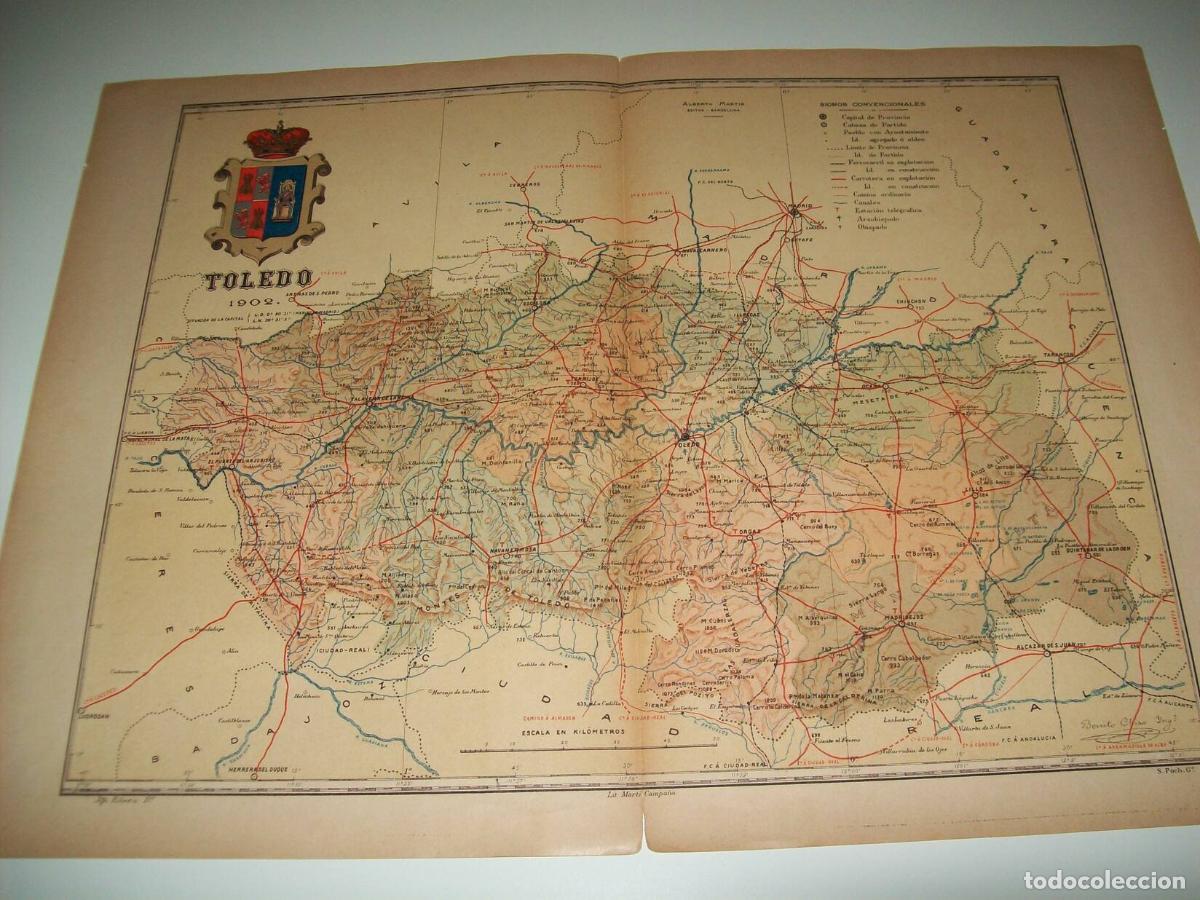 Postales: Mapa de la provincia de Toledo. 1902. Firmado por Benito Chias - Benito Ch&iacute;as y Carb&oacute;