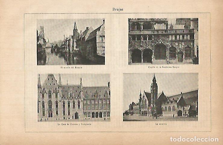 Postais: LAMINA ESPASA 11800: Panoramicas de Brujas Belgica - Varios