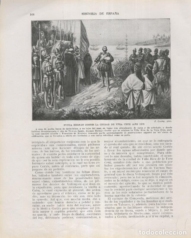 Postales: Historia de Espa&ntilde;a lamina 125: Hernan Cortes fundando la ciudad de Vera Cruz (1519) - Varios