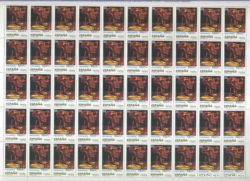 Postales: Hoja 50 sellos de correos de 55 pesetas : Dali: Autoretrato blando - varios