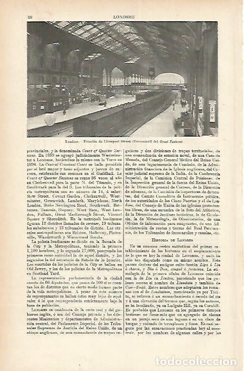 Postais: LAMINA ESPASA 1883: Estacion de Liverpool Street Londres - Varios Autores